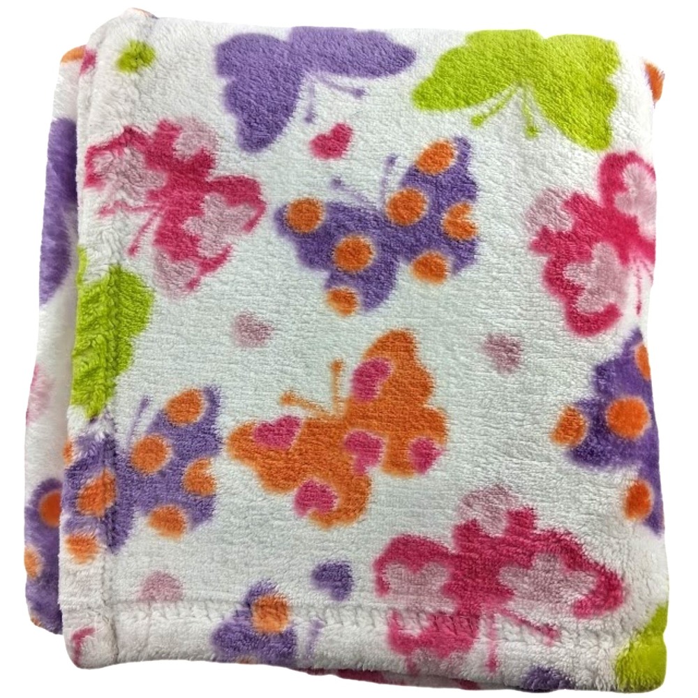 Baby Starters White Butterfly htf Blanket Purple Pink Green Orange Girl Fleece
